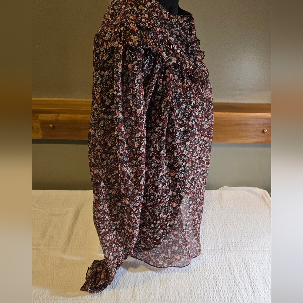 French Connection Rusty Print Ruffled Blouse Xs - image 2